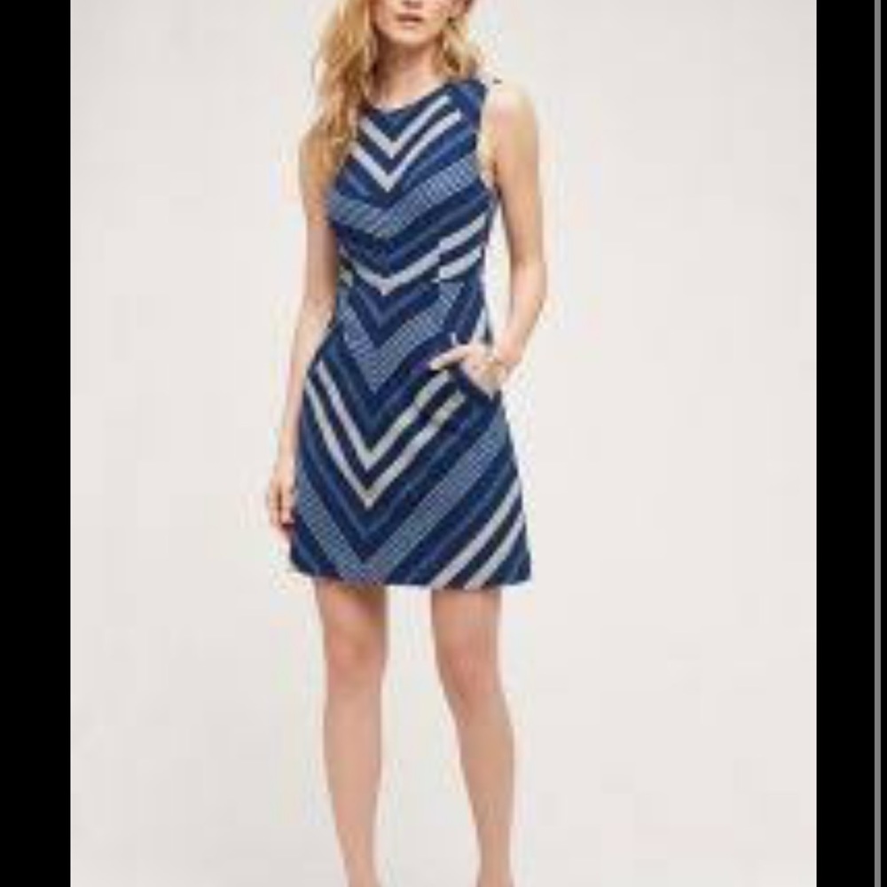 Anthropologie Maeve Blue Chevron Antonia Sleeveless Dress - Picture 7 of 7